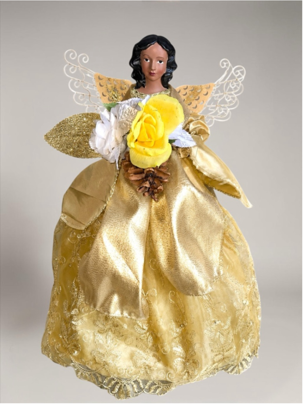 African American Angel Tree Topper – Ceramic Head, 16”